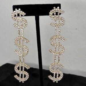 Bling Dollar Drop Earrings – Trendy Statement Jewelry